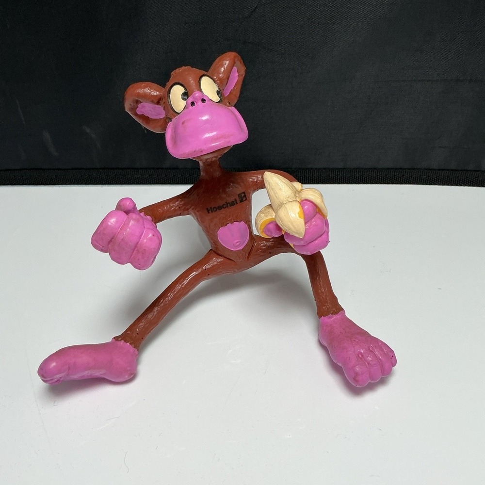 VINTAGE 1970s German Hoechst AG Promo Bendy Monkey Toy Figure Pink Face Banana